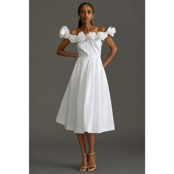 Anthropologie Dresses & Skirts - Anthropologie The Corina Ruffled Dress by Maeve Size Xlarge white Midi Dress